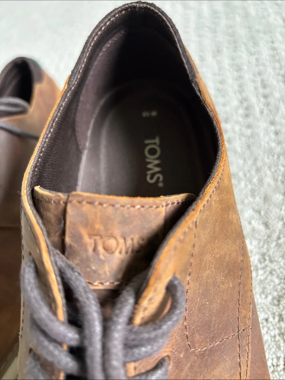TOMS Brown Leather Derby Shoes with Dark Brown Laces Men’s Size 12